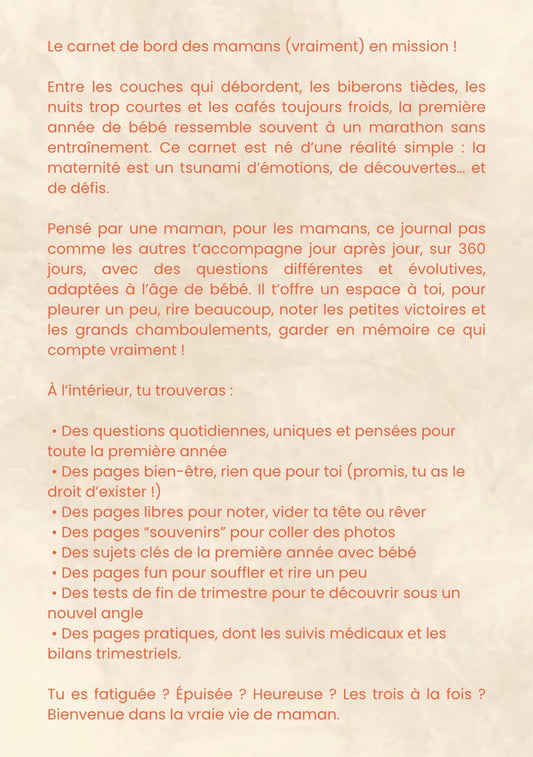 Épuisée mais heureuse ! Carnet de bord à remplir de 0 à 12 mois