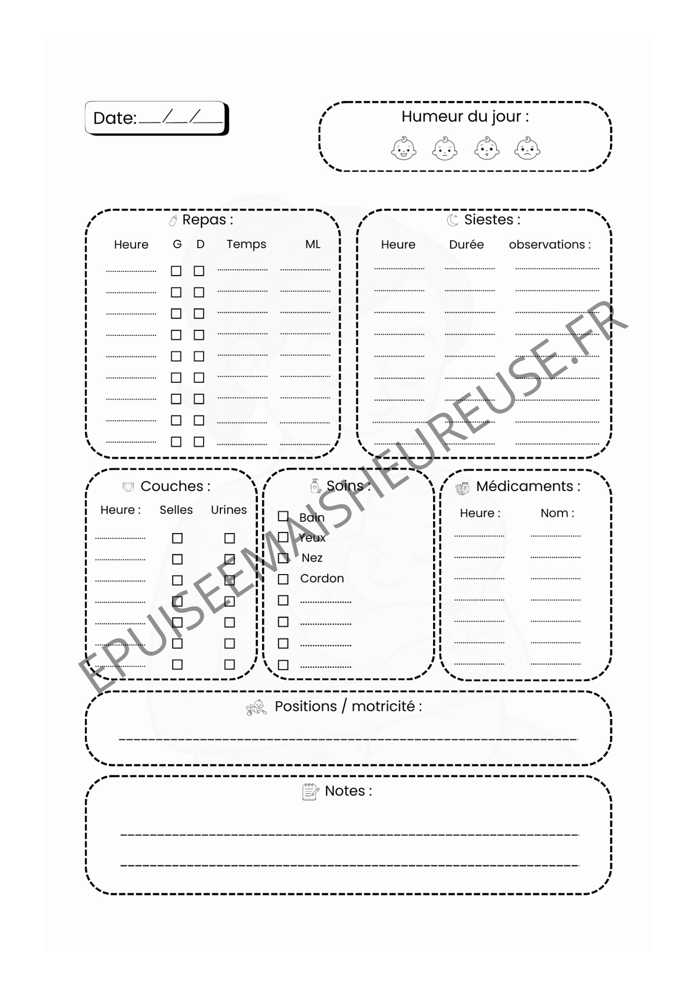 CARNET DE SUIVI BÉBÉ : Biberons - Allaitement - Sommeil - Couches - Soins