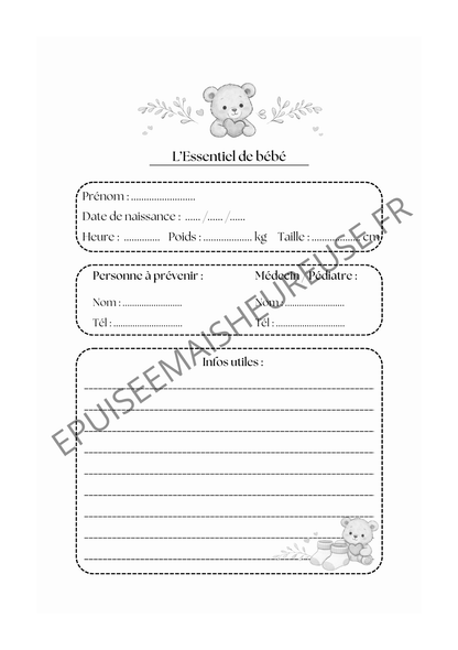 CARNET DE SUIVI BÉBÉ : Biberons - Allaitement - Sommeil - Couches - Soins