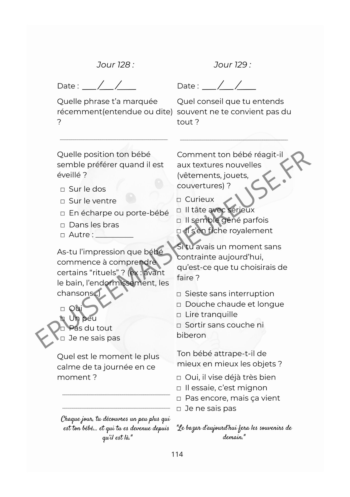 Épuisée mais heureuse ! Carnet de bord à remplir de 0 à 12 mois
