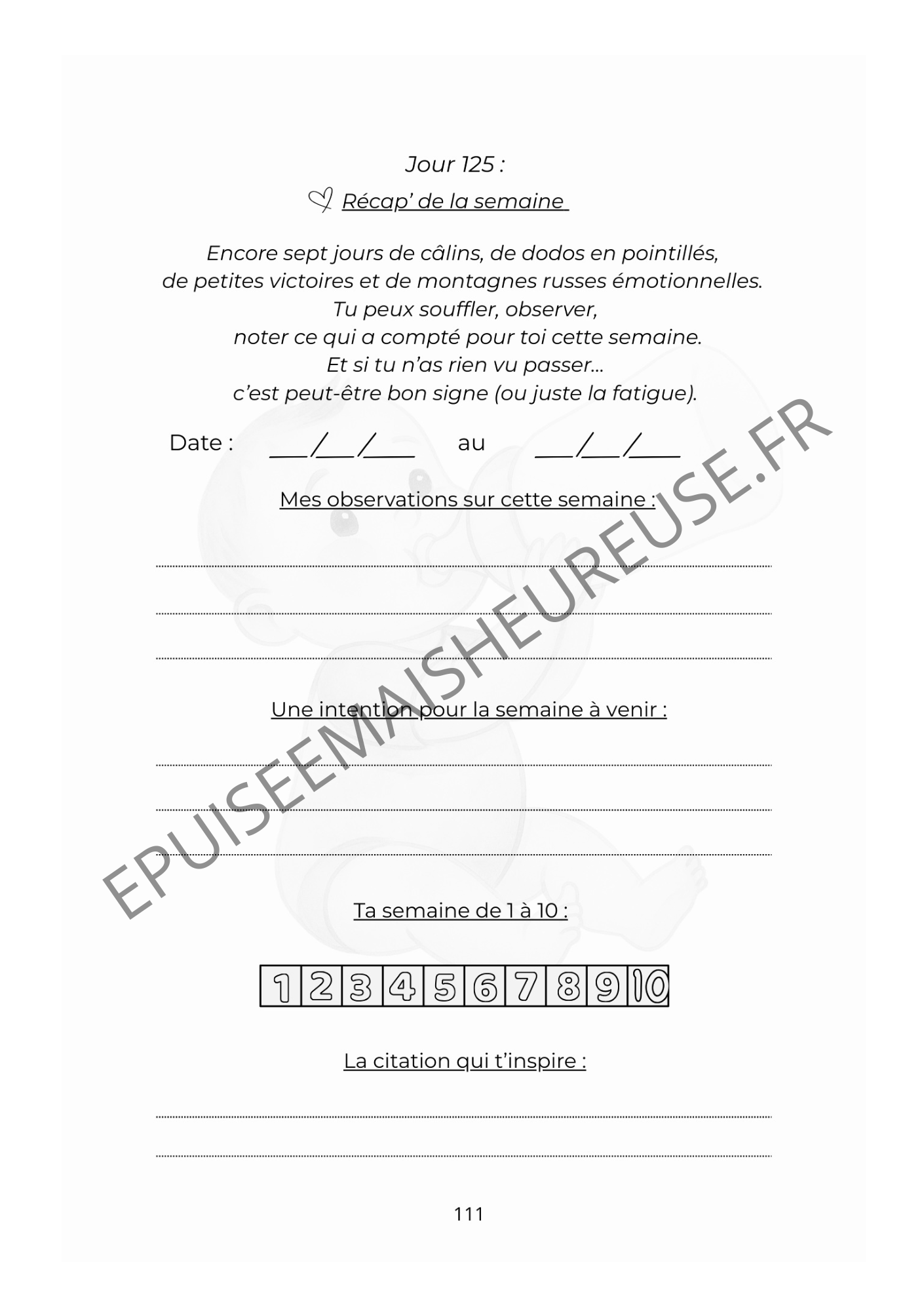 Épuisée mais heureuse ! Carnet de bord à remplir de 0 à 12 mois