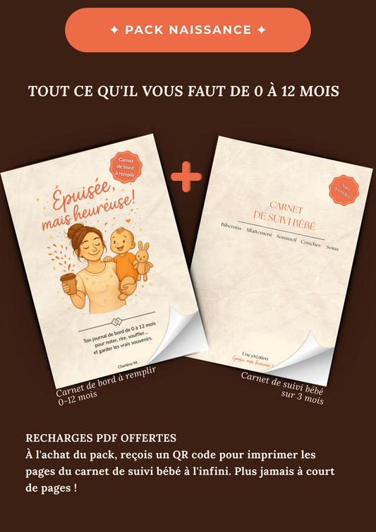 Pack naissance - Épuisée mais heureuse ! + Carnet de suivi bébé